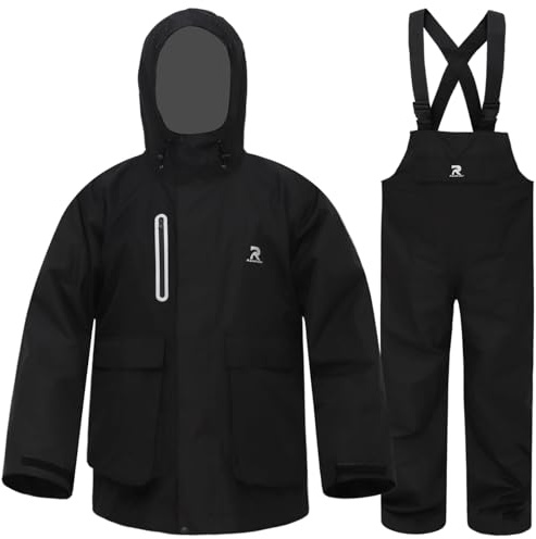 RainRider Rain Suits for Fishing Waterproof Rain Jacket with Bib Pants Overall Men Women Foul Weather Gear(Black,L)