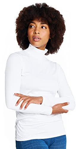 LAPASA Damen Stehkragen Thermounterhemd, Innenfleece Thermounterwäsche langärmliges Thermo-Shirt Funktionsunterwäsche Oberteil (L87 Warm), Weiß (warm), M