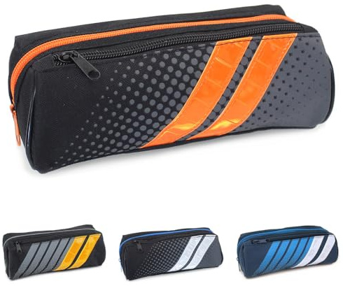 Fashion Stationery Pencil Case Kids Boys Girls Teenagers Large Capacity Sporty Pencil Cases for School Students College Black Orange and Grey
