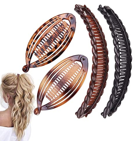 Juego de 4 pinzas de plátano para pescado, pinzas de pescado, estilo vintage de cola de pescado, peines y clip de plátano para cabello rizado grueso,Estilo D