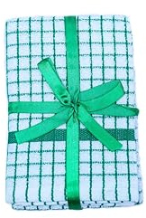 QUALITY HOME TEXTILES 100% Cotton Luxury Terry Towelling Tea Towels | Pack of 3| Kitchen Hand Towels Dish Cloth Super Absorbent Soft Touch | Hanging Loop | Gift Packed Tea Towels (Green)