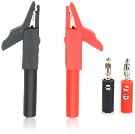 2 pinzas de cocodrilo, 2 conectores banana de 4 mm, pinzas de cocodrilo totalmente aisladas con conector banana de 4 mm, pinzas de resorte de cobre, conector banana para cable multímetro (rojo negro)