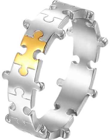 JewelryWe Paar Ringe Puzzle Edelstahl: 8mm Breit Edelstahl Jigsaw Puzzle Pärchen Ring Partnerringe Freundschaftsringe Eheringe Trauringe Verlobungsringe Hochzeit Band für Herren Damen