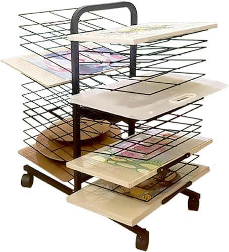Stapelbarer Kunst-Trockenständer – Stabiler Metall-Stahl-Kunstständer, Kunstwerk-Aufbewahrung, Präsentationsständer, Drahtregale mit Rollen, mobiler Kunst-Trockenständer für Klassenzimmer für Maltaf