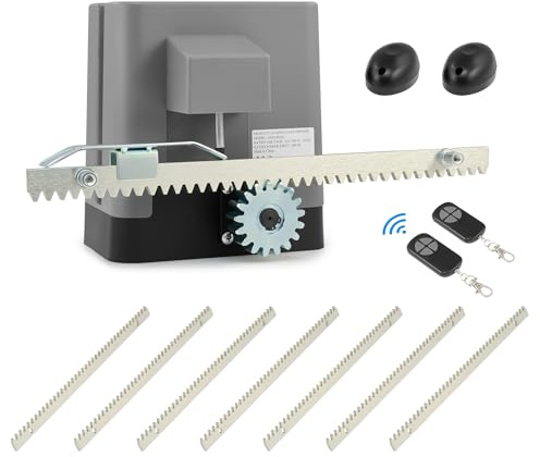 CO-Z 280W Kit Automazione Cancello Scorrevole, Motore Cancello Scorrevole per Porte Fino a 600kg 12m con 2 Telecomandi, Cremagliera 8x0.5M e Sensori a Infrarossi per Casa Giardino Garage