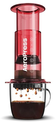 AeroPress Clear Pressa da Caffè Rossa – Metodo 3‑in‑1 combina French Press, pourover ed espresso; caffè corposo senza fondi o amarezza, piccola caffettiera portatile per campeggio e viaggio, rossa