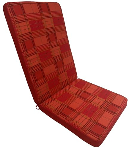 Marvin Cuscino per Poltrona Sedia Sdraio Relax RIO da Giardino Esterno Tessuto Cotone Imbottito Reclinabile Sfoderabile (Rosso Scozzese, Alto)