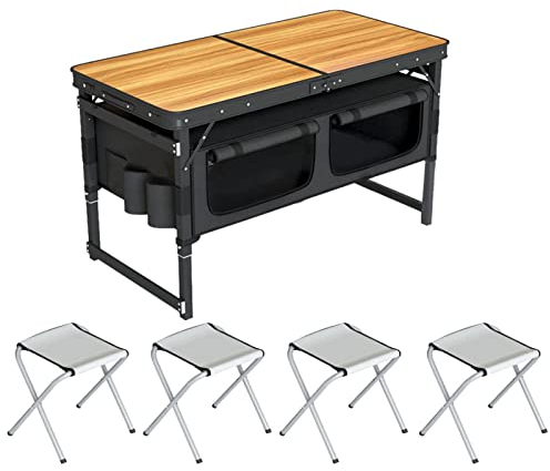 Klappbarer Campingtisch mit 3 verstellbaren Höhen von 55/72/81 cm, Campingtische, tragbar, zusammenklappbarer Tisch für drinnen und draußen, Picknicktische mit Stauraum, leicht (Größe: B) (A)