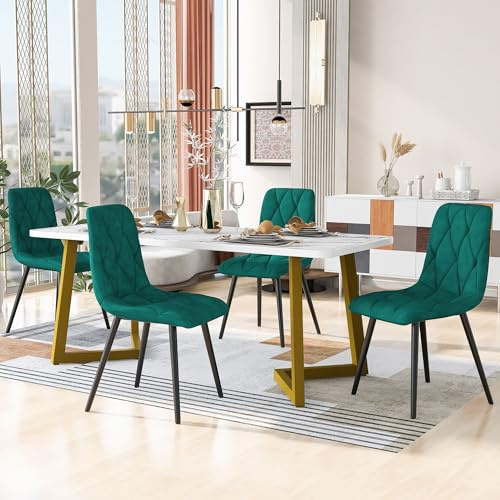 YCYDHDM Esstisch mit 4 Stühlen Set, Essgruppe mit Essstuhl aus Samt, Küchentisch-Set für 4 Personen, Esstisch Set für Küche Esszimmer und Wohnzimmer, MDF Tischplatte, Grün Stühlen