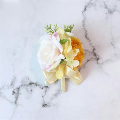 Ansteckblumen für den Bräutigam, Boutonniere, Anstecknadel für die Braut, Rose, Handgelenk, Blume, Brautjungfer, Armband für Männer, Hochzeitsparty, Meeting-Accessoires, Ansteckblume, gelb