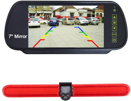 【7'' LCD Rückspiegel+ Rückfahrkamera Transporter】im 3. Bremsleuchte Rückfahrkamera Bremsleuchte Rückfahrsystem Ersatz für VW T5 Multivan Caravelle Hochdach/T6 mit Hochdach/T5 Camper