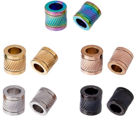 Hobbspring 10Pcs Paracord Perlen 5 Farben Edelstahl Spalte Perlen 10mm großes Loch gerillt Rohr Spalte Spacer Perlen für Messer Anhänger Armband Halskette Schmuck Machen