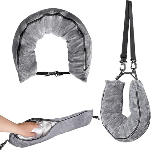 NIXRET Nackenkissen Flugzeug, Reisekissen Auto zum Reisen mit Sachen und Kleidung, Befüllbares Clothing Nackenhörnchen Stopfbares Travel Pillow für Flugreisen und andere Reisen (Grau)