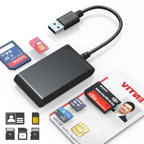SIM Card Reader for Computer - 7 in 1 CAC Card Reader Military Smart Card Reader & MS Pro Duo/SD/TF/M2/ID/IC/SIM/PIV Card Reader, Memory Stick Pro Duo Adapter for Windows, Linux, MacOS X