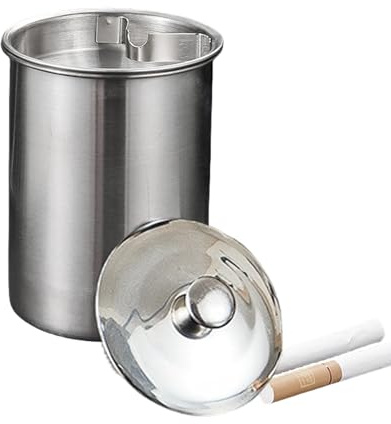 Stainless Steel Ashtray with Lid, Windproof Smell Proof Indoor Outdoor | Metal ash holder available in silver, perfect for garden, bar, balcony, home and office as decoration