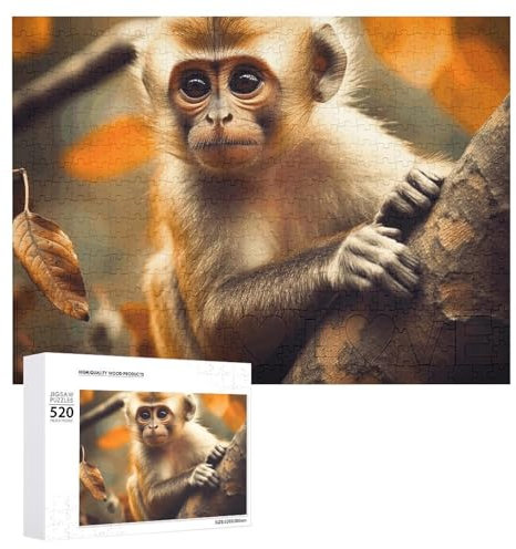 Large Wooden Puzzle Christmas Puzzle Puzzles Adults Challenging Puzzles Monkey on Tree Printed Jigsaw Puzzles (520 Piece)