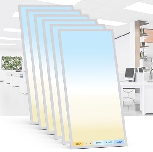 AIKVSXER 6 Pack 2x4 LED Flat Panel Light - Selectable 5 CCT 3000K-6500K & 5 Wattage 30-70W 7700Lm 0-10V Dimmable 2 x 4 led Drop Ceiling Light Fixture 120-277V for Commercial and Home
