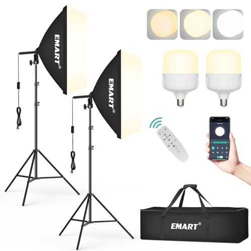 EMART Softbox, Studio Photo Eclairage LED de 50 W 3000-6000K, 50 x 70cm Lampe de Photographie, Boîte à Lumière Pliable avec Support, Soft Box pour Vidéo, Photographie, Portraits en Studio