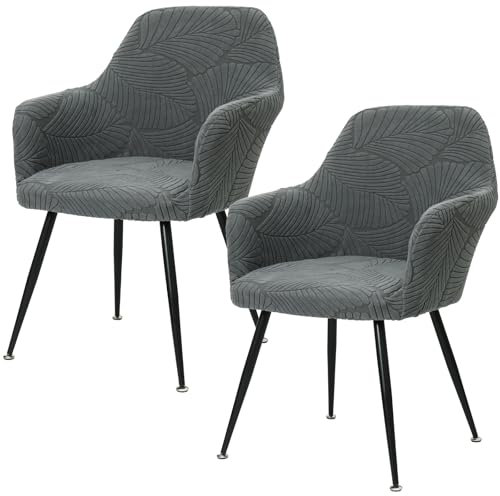 Betylifoy Stuhlhussen 2er Set Stuhlhussen mit Armlehne Stretch Stuhlbezug Abnehmbare Waschbar Stuhl Bezug Stuhlbezüge für Esszimmer Restaurant Bürostuhl (2, Dunkelgrau, Universal)