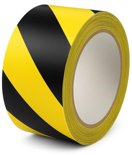 1 Roll of Black & Yellow Hazard Tape 50mm x 33m | Heavy Duty Floor Marking Tape | Strong Adhesive Vinyl Caution Tape for Safety, Lane, Equipment & Hazard Warning | Indoor & Outdoor Use