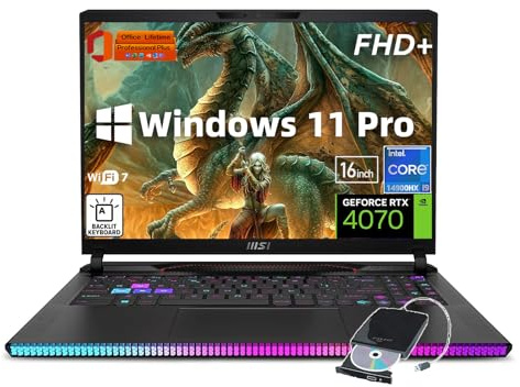 MSI Raider GE68HX Gaming Laptop | NVIDIA GeForce RTX 4070 | w/Office & External DVD Drive | Intel 24-Core i9-14900HX | 16 FHD+ IPS Display |Backlit KB | Wi-Fi 7 | Win 11 Pro | 64GB RAM | 1TB SSD