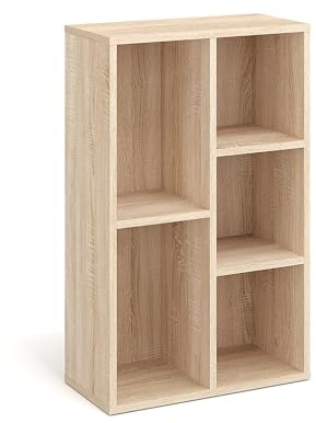 KOMTO Bücherregal Sonoma Eiche - Bücherschrank Regal Schmal mit 5 Fächern für Wohnzimmer, Kinderzimmer, Schlafzimmer | Book Shelf Sola 50B x 24T x 80H cm