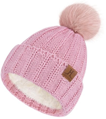 ZASFOU Damen Winter Mütze Beanie mit Fleecefutter Warme Zopfmuster Pompom Wintermütze Thermo Strickmütze Mützen für Frauen Geschenk