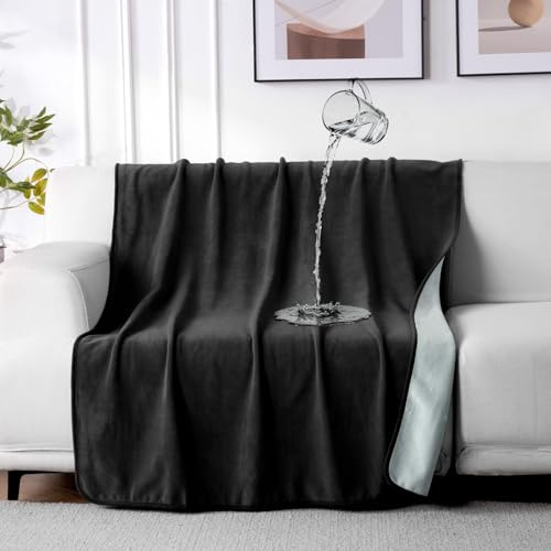 QIYI wasserdichte Decke für Bett Sofa Couch, 102x153cm, Schwarz/Hellgrau | Wendbare fleckenresistente Fleece-Kuscheldecke, auslaufsichere wasserdichte Hundedecke, waschbare Outdoor-Campingdecke