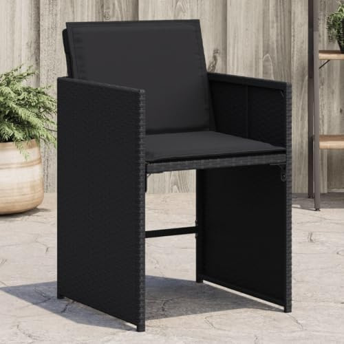 Qnhdfrt 4er Set Poly Rattan Gartenstühle Schwarz mit klappbarer Rückenlehne 50,5x54x79 cm UV-beständige Balkonstühle mit Hochlehnerauflage aus 100% Polyester für Garten Terrasse Balkon