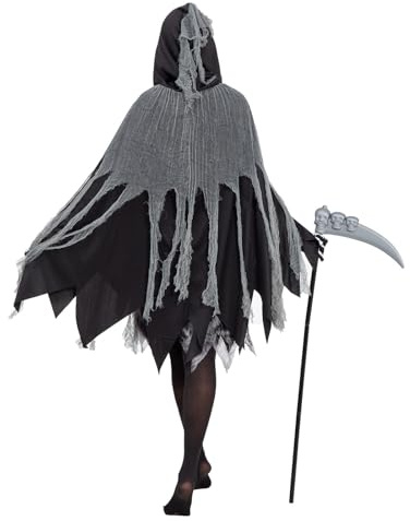 Generisch Sensenmann - Costume da ragazza per Halloween, Grim Reaper per per bambini, con cappuccio, per Halloween, carnevale, feste, cosplay, O nero., M