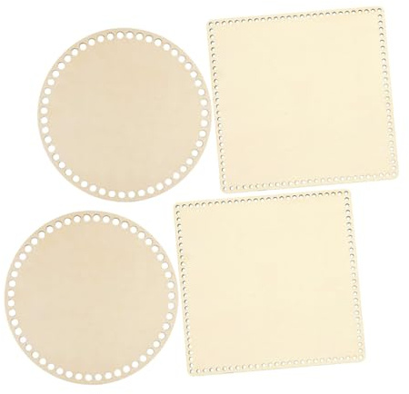 SEWACC 4 piezas Bases de Madera para Cesta de Crochet Base Redonda y Cuadrada Fondo Resistente para DIY y Manualidades de Ganchillo Soporte Moldeable para Cesta Artesanal
