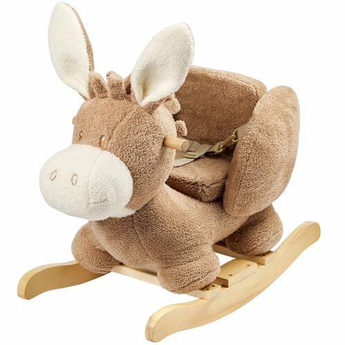 Nattou Schaukeltier, Esel, Inkl. Sicherheitsgurt, Fröhliches Hin- und Herschaukeln, 100% Polyester, Teddy, Beige