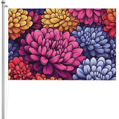 Bunte Chrysanthemen-Flagge, doppelseitig, für den Außenbereich, strapazierfähiges, wetterbeständiges Polyester mit lebendigen Farben für Garten, Hof, Terrasse oder Zuhause