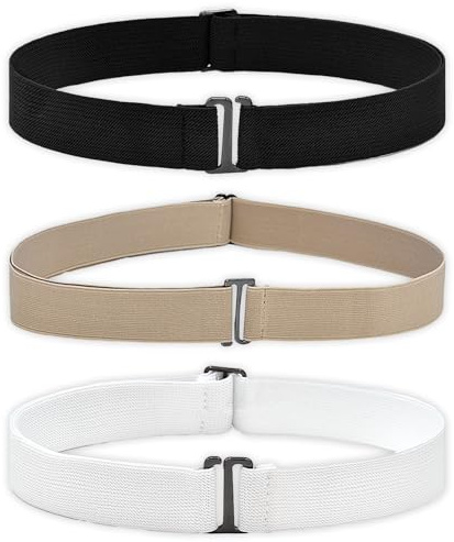 Forevat Cintura in vita da donna, 3 pezzi, cintura senza fibbia, cintura elastica invisibile con fibbia piatta, cintura elasticizzata regolabile, per jeans, abiti da sera