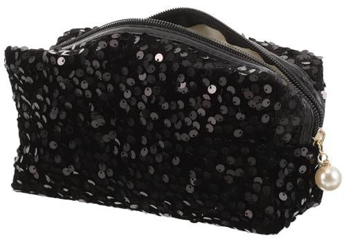 VICASKY Paillettentasche Schwarz Quadratisch mit Reißverschluss und Großem Fassungsvermögen Kosmetiktasche für Damen für Reisen und Draußen