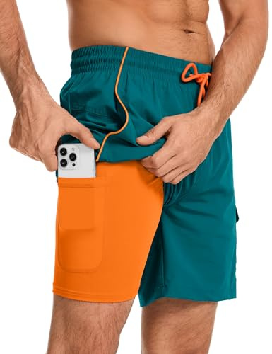 Atforna badbyxor herr långa 2 i 1 badshorts med kompression snabbtorkande ventilerande simbyxor män för pool sjö strand semester och vardag