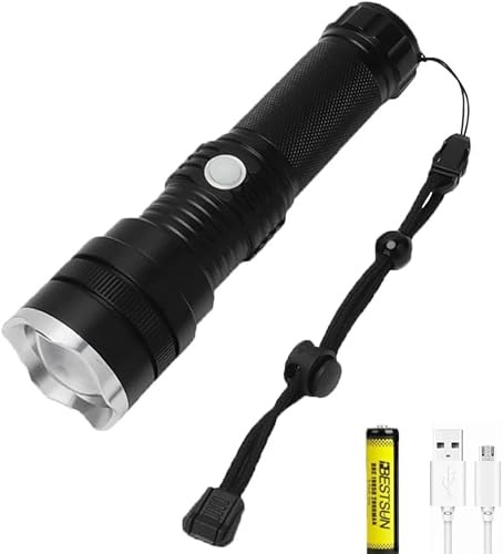 Torcia a LED ricaricabile, 50000 lumen, super luminosa, a batteria, torcia tattica, forte, impermeabile, torcia flashlight torch, 3 modalità, zoombar flashlight torch per campeggio