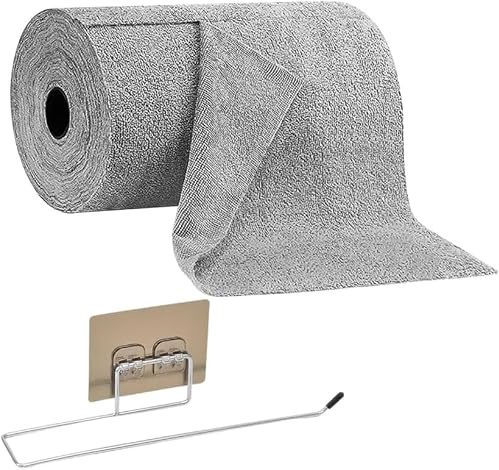 Dexpally 50 Stück Mikrofasertücher Rolle Microfasertücher auf Rolle Mikrofaser Reinigungstücher Mikrofasertuch Rolle Abreißbare Putztücher Wiederverwendbare Fusselfreie Lappen für Küche (Grau)