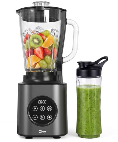 Olvy Standmixer Smoothie Maker Für Vielseitiges Mixen | 2-Teiliges Set | Grau 9 Stufen Touch | Shakes & Eis | 1.5L Glas | Leistungsstarker Küchenmixer
