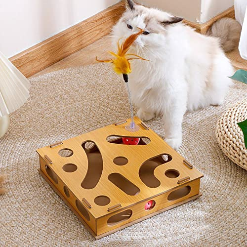 Vistreck Boîte de Puzzle de Jouets pour Chats avec Bâton Taquin, Boule Cloche et Plaisir Interactif pour Chats