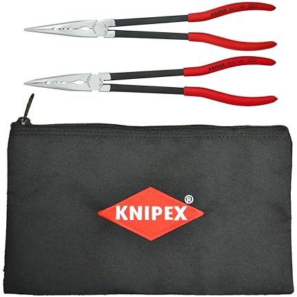 Knipex Tools 9K 00 80 128 US 11 Extra Long Needle Nose Pliers Set with Keeper Pouch,