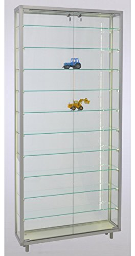 MHN Sammlervitrine & Standvitrine 19 x 78 x 183,5 cm – Flache Glasvitrine zur Wandaufstellung, abschließbar, Holzrückwand – LED Beleuchtung – für Modellautos, Modell-Eisenbahn oder Figuren