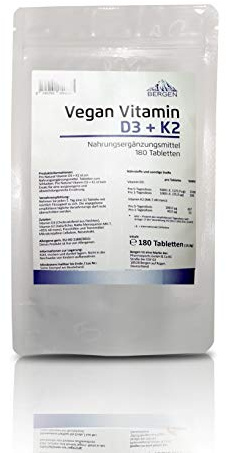 Bergen - Vitamin D3 5000 I.E. & Vitamin K2 MK7 200mcg - (180 vegane Tabletten)