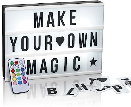 EASYmaxx LED Leuchtkasten mit Farbwechsel | 173 Buchstaben mit Sonderzeichen + Symbole, A4 - Format | Batteriebetrieben, USB Anschluss