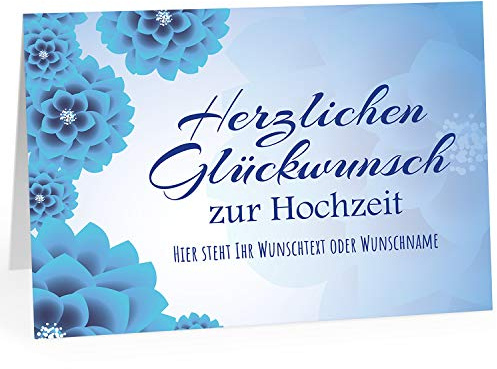 Große Glückwunschkarte zur Hochzeit XXL (A4) PERSONALISIERT - Blau modern Blume Blüte - mit Umschlag/Edle Design Klappkarte/Hochzeitskarte/Glückwunsch/Ehepaar/Extra groß für viele Unterschriften