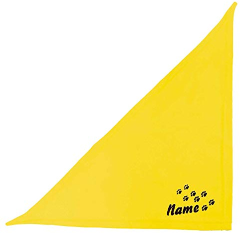 Schecker Gelb 50 cm Besticktes Halstuch mit Pfoten - Pfotenspur und Hundename –hochwertig –waschbar - individuelles Geschenk für Ihren Hund