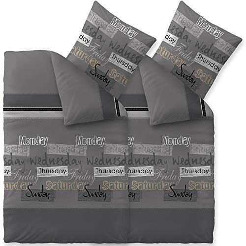CelinaTex Ropa de Cama Touchme Castor 155 x 220 cm Funda nórdica de algodón de 4 Piezas Carla Gris Antracita Negro