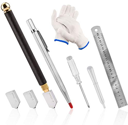 BELIOF 6pcs Glasschneider Set Professional Glass Cutter Glasschneidern Diamantschneider Anwendbare Glasgröße /2-6mm/6-12mm/12-20mm/ mit 3 Ersatzschneidköpfe für Glass Tiles Mirrors