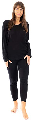Daisy Dreamer Womens Thermal Sets Long Sleeve Top & Pants Ladies Warm Winter Baselayer Tops Trouser Set, Black UK 18-20