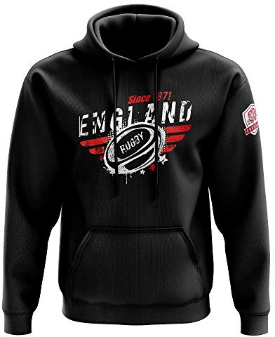 Mens England Since 1871 Hoodie - Supporter Rugby English Badge Rugga Gifts for Him - St Georges Day Eng Sports Fan, Black, M